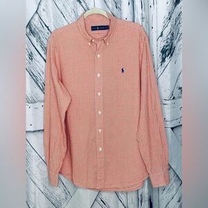 Ralph Lauren Orange & White Check Button Down Oxford Shirt Size L